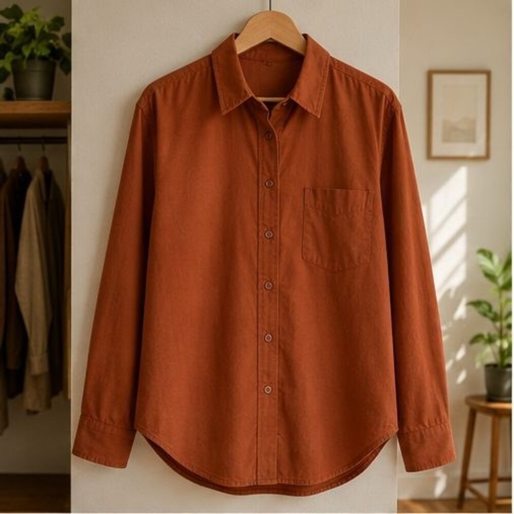 Rust Poplin Button Down Shirt